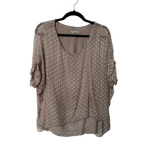 Elena Baldi Taupe Polka Dot Silk Blend Layered Blouse Sequin Hem Made in Italy S